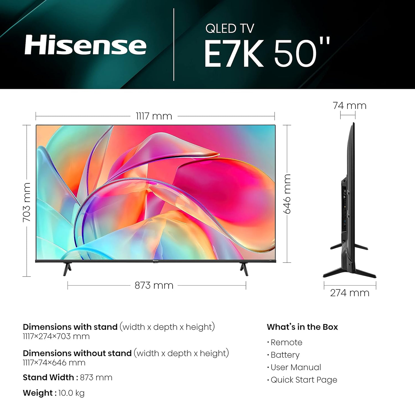Hisense 50E7KQ 50'' 4K Smart QLED TV
